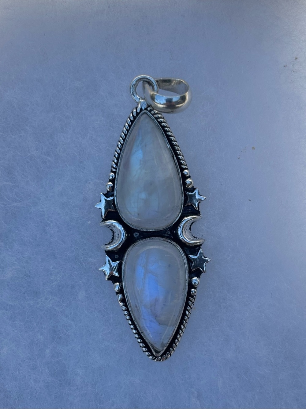 Sterling Silver Moonstone Double Teardrop Celestial Pendant